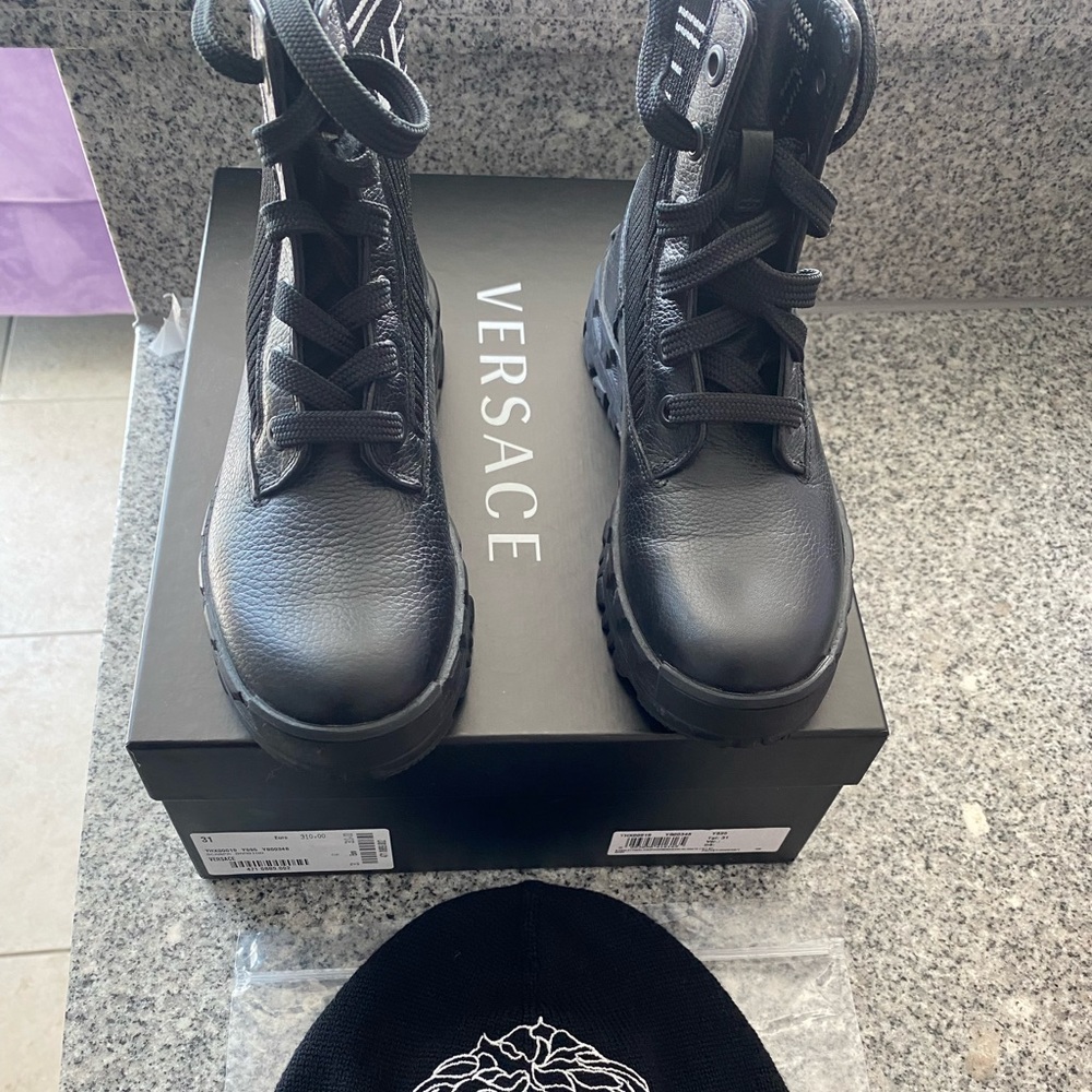 Kids Versace boots with matching Versace skully